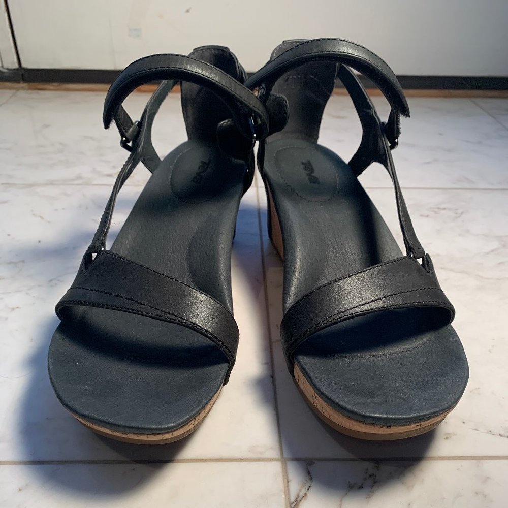 Black Leather Teva Capri Wedge Sandal